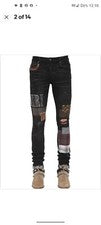 Nuevo Pantalones de mezclilla ajustados negros azules remaches parches de leopardo estilo Italia para hombre