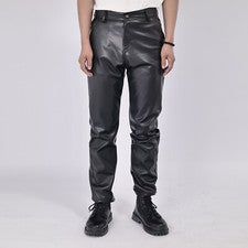 Hombres Pantalones de Cuero Sintético Negros Elastizados Leggings Aspecto Húmedo Pantalones Calce Ajustado Moda