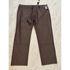 Moda Nova Hombres Pantalones Denim Recubiertos Marrón Pierna Recta Moto Costura FAP0455 Talla 38
