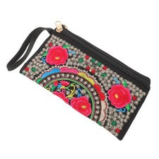 Cartera para Mujer Bolso de Mano Boho Bordado Estilo Chino Bordado