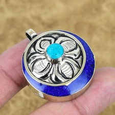 Colgante Turquesa Lapislázuli Plata de Ley 925 Étnica Nepalí Joyería SC 2405