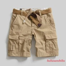Pantalones cortos de verano informales rectos con bolsillos de algodón cargo estilo americano para hombre talla
