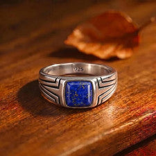 Anillo de sello de lapislázuli para hombre de plata de ley 925 hecho a mano joyería regalo