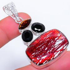 Cuarzo rutilo rojo, piedras preciosas de ónix 925 colgante de joyería de plat...