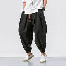 Nuevos pantalones harén sueltos de gran tamaño para hombre de algodón y lino