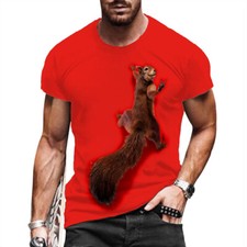 Hombre Ardilla Gráfico Rojo Manga Corta Moda Casual Ropa Calle Camiseta Suave