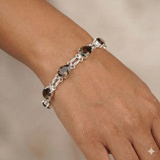 Pulsera de cadena de joyería de plata de ley 925 hecha a mano con piedras preciosas de cuarzo ahumado