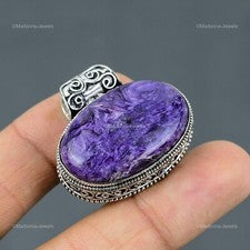 Elegante colgante vintage único de plata esterlina con piedras preciosas de charoita rusa