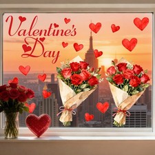 Pegatinas Ventana Flor Corazón Estático Adhesivo para San Valentín Hogar Cocina Decoración