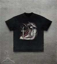 Camiseta Gótica Gráfica Cruz, Estilo Vintage Emo Arte Oscuro Camiseta para Mujer Hombre