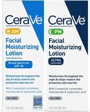 CeraVe Loción Facial Día y Noche Set de Cuidado de la Piel Contiene AM con FPS 30 y PM-3 PK