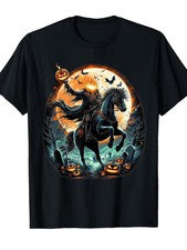 Camiseta Pumpkin Headless Horseman Scary Halloween Mismo Estilo para Hombres y Mujeres