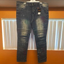 Pantalones de mezclilla Ministry of Fashion para hombre azules 40x32 lavados calce ajustado tiro medio