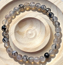 Pulsera de ágata con vena de techo negra pulsera elástica 6 mm piedra preciosa piedra curativa