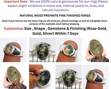 Anillo enchapado en plata 925 acabado fino prehnita musgo para hombre y mujer joyería regalo