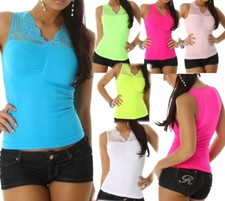 boxin donna moda Camiseta Stretch Con Encaje Sexy V-Cuello Talla 36/38 M/L Neu