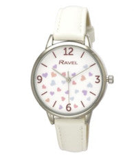 Ravel Reloj De Pulsera Analógico Para Mujer Corazones Blancos RF012.4