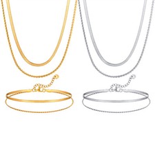 Collar pulsera al tobillo simple de cadena de hoja de doble capa para mujeres hombres niñas