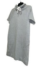 CAMISA NÁUTICA MIDI VESTIDO CORDÓN COLOR GRIS MANGA CORTA CUELLO ALTO TALLA S