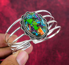 Fiesta Kingman Turquesa Piedras Preciosas Hecho a Mano Plata 925 Brazalete Ajustable Joyería