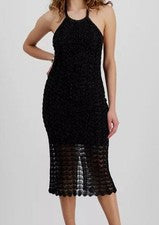 Vestido midi Guess para mujer negro Alina tejido metálico cuello halter sin mangas talla S