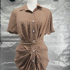 Vestido marrón manga corta cuello Yes Fashion hasta la rodilla para mujer talla pequeña-nuevo con etiquetas
