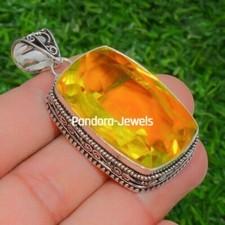 Colgante de joyería de corte cojín de plata esterlina 925 hecho a mano con piedras preciosas de citrino amarillo