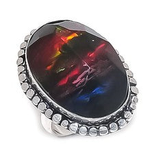 Anillo de joyería de plata de ley 925 hecho a mano con piedras preciosas de ammolita tamaño 6,5 n650