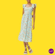 Vestido midi de algodón para mujer KOTON, volantes voluminosos florales, estampado naranja, Reino Unido 8