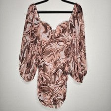 Mini vestido de novia pequeño con estampado de mármol manga abullonada para mujer