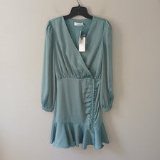 Mini Vestido Greylin Para Mujer Talla XS Joanne Acanalado Azul Satinado Nuevo con Etiquetas ¡¡$140.00!!!