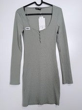 Nuevo con etiquetas Mini Vestido Zara Para Mujer Acanalado Elastizado Manga Larga Verde Talla Pequeña 12.5x32.5