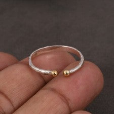 Anillo de dos tonos de plata de ley 925 y oro martillado anillo de uso diario para regalo