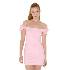 Mini Vestido Para Mujer Wild Fable Rosa Lazo Fuera del Hombro Sin Mangas Talla S