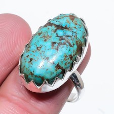 Anillo de joyería de plata de ley 925 hecho a mano con piedras preciosas turquesa tibetana talla 9 Y247