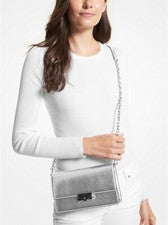MICHAEL KORS CECE BANDOLERA BANDOLERA HOMBRO CUERO PLATEADO MEDIANO