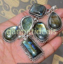 Colgante de piedras preciosas de labradorita lote al por mayor de 5 piezas joyas enchapadas en plata 925