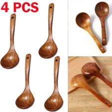 4x Cuchara sopera de madera de mango largo utensilio de cocina de madera de bambú AU herramienta de cocina