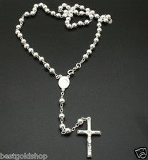 Collar de cadena cruz rosario macizo italiano de 6 mm 24" real plata de ley 925