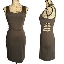 Vestido ceñido al cuerpo sin mangas para mujer 9 oliva elegante con tachuelas recorte lateral ropa de fiesta club
