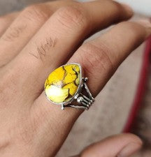 Anillo de piedras preciosas turquesa dalia rosa miel plata de ley 925 increíble anillo MK*