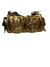 Cartera para mujer estilo Y2K oro metálico tachonado cadena trenzada acento.