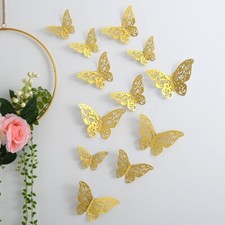 12 x Pegatinas de Pared Mariposa 3D Decoración del Hogar Decoración de Habitación Pegatina Dorada y Astilla