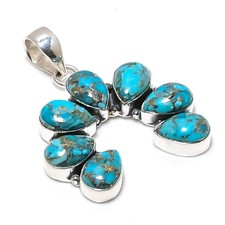 Joyería colgante de plata de ley 925 hecha a mano con piedras preciosas turquesa cobre azul