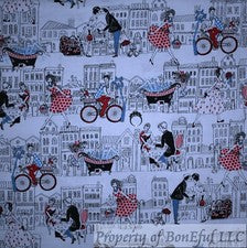 BonEful Tela FQ Algodón Edredón Blanco Hombre Dama Ciudad Escénica Bicicleta Casa AMOR Rayas
