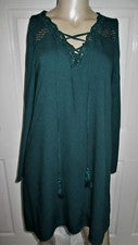 Vestido Love Verde Para Mujer Talla S Detalle de Encaje Manga Larga Escote Corbata Boho Nuevo con Etiquetas