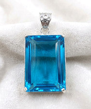 Colgante de joyería de plata de ley 925 hecho a mano con piedras preciosas de topacio azul 2,0"