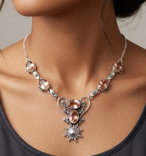 Collar de morganita melocotón para mujer de plata de ley 925 joyería hecha a mano S-18 pulgadas