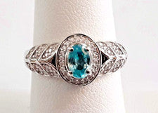Anillo Hoja Helecho Moissanita Circón Azul Camboyano S. Plata Rodio Superposición Talla 7