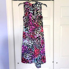 NUEVO CON ETIQUETAS 4 Vestido Para Mujer Rachel Roy Abstracto Estampado Animal Midi Cuello Cerradura NUEVO